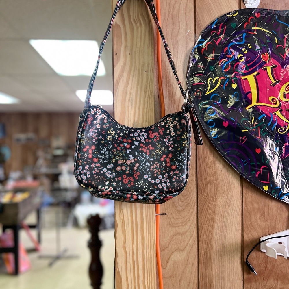 Floral Black Shoulder Bag